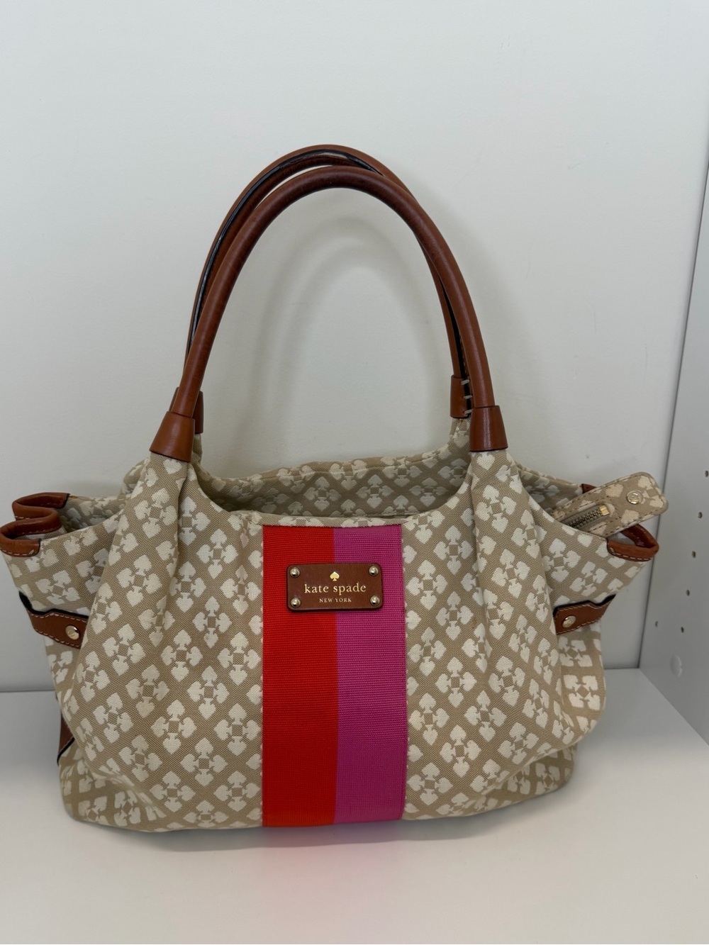 Kate Spade Stucco Stevie Canvas Shoulder Bag Logo preppy designer - Picture 2 of 14